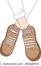 Girls Feet With Brown Casual Shoes Vector Illustration
