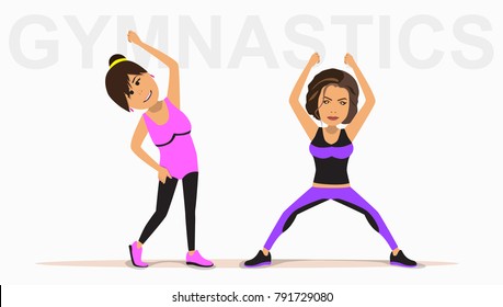 Girls female athletes in t... doing sport exercises