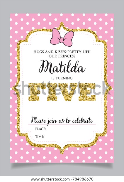 Custom Printable Girls Birthday Invitation Little Princess Pink /& Gold PolkaDots