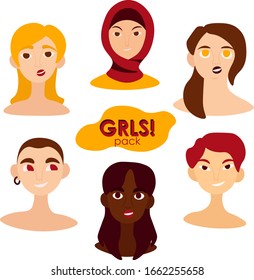 Girls flat vector isolated set, pack