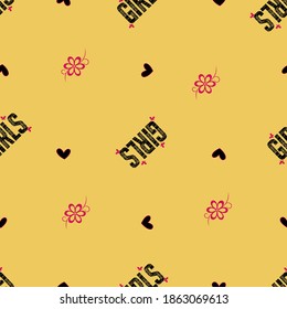 girls flower heart butterfly fashion seamless pattern yellow background vector illustration