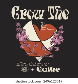 Mädchen Blumen mit Liebe Druckdesign, Sommer Blumen Druck Kunstwerk, Groovy Retro-Stil Slogan Text auf Krawatte Farbstoff Effekt. Vektorgrafik-Design für Modegrafiken, T-Shirt-Prints