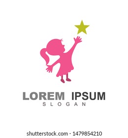 Girls fly to reach stars with passion, children's logos are smart and creative, children's logos reach dreams