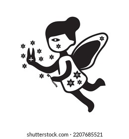 Girls flying on butterfly icon | Black Vector illustration |