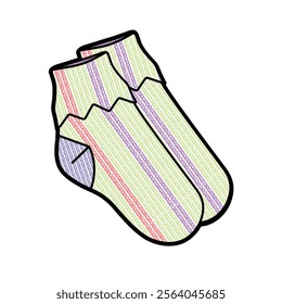 Girls fold over socks vector design mockup template technical flat drawing.