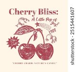 girls food fashion graphic prints for cherries fruit, funny vintage food fashion slogan print, cherry cool slogan print for tee. funny cute t-shirt pattern

