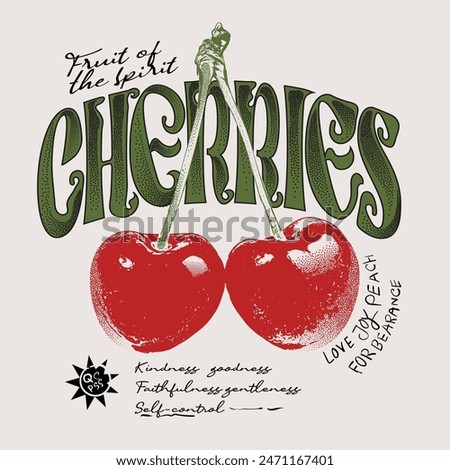 girls food fashion graphic prints for cherries fruit, funny vintage food fashion slogan print, cherry cool slogan print for tee. funny cute t-shirt pattern