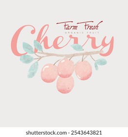 girls food fashion graphic water color prints for cherries fruit, vintage food fashion slogan print, cherry cool slogan print for tee. funny cute t-shirt pattern