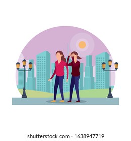 girls friends avatars characters icon vector illustration design