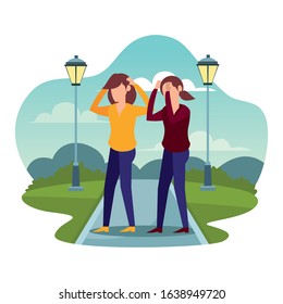 girls friends avatars characters icon vector illustration design
