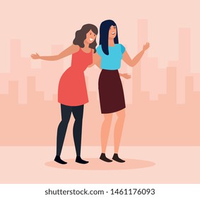 girls friends with elegant clothes and hairstyle