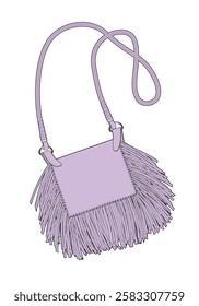 Girls fringe bag flat sketch vector mockup template technical illustration.