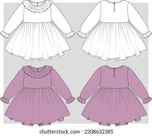 Chicas Frock con bosquejo plano de manga de rufas