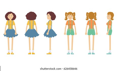 Girls front side and back
