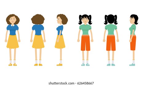 Girls front side and back