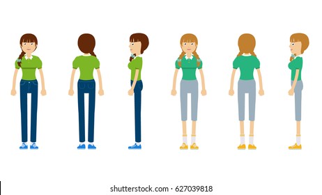 Girls front side and back view