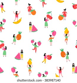 Girls with fruits seamless pattern