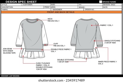 GIRLS FULL SLEEVE SET FLAT SKETCH FASHION TEMPLATE TECHNICAL DRAWING ILLUSTRATION