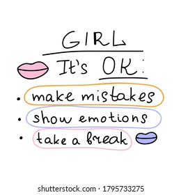 Girls funny checklist. Hand drawn illustration on white background.