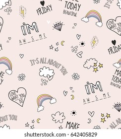 Girls funny item seamless drawing love vector pattern