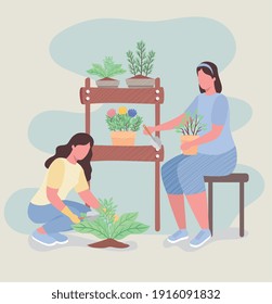 niñas con herramientas de jardinería personajes diseño de ilustraciones vectoriales