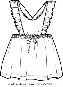 Girls gathered skirt pinafore dress vector