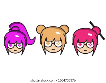 Girls geek gamers, cute face vector design.