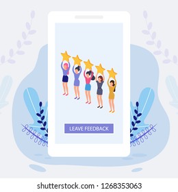 Girls give rate, feedback, screen of smartphone, can use for web, ui, poster and landing page.