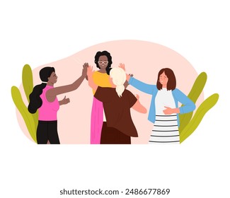 Girls giving high fives, informal gesture of female friendship and victory vector illustration