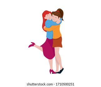 a Girl's Giving Warm Hug to Her Friend Illustration