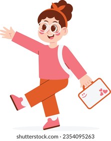 Girls Going To School Illustration