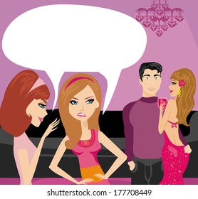 girls gossiping about a pair of lovers