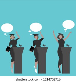 Girls graduated, college , university , creative concept, set speech in final day , girls power cartoon illustration .