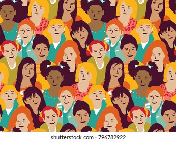 Girls group and crowd seamless pattern. Color vector illustration. EPS8 - Shutterstock ID 796782922