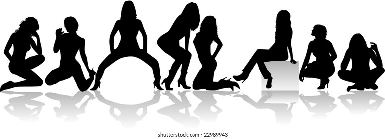 girls group vector silhouettes