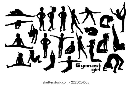 Girls gymnast silhouettes. School of children's gymnastics . Vector illustration