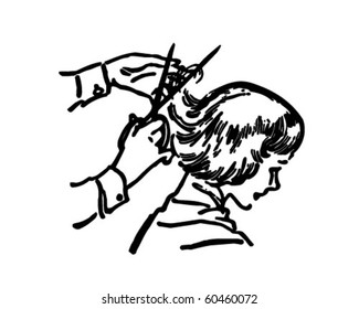 Girl's Hair Cut - Retro Clip Art