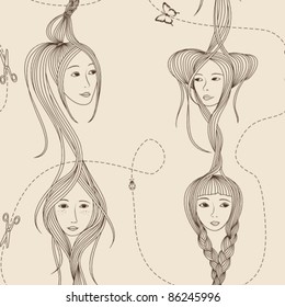 girls' hair seamless pattern (half brick repeat)