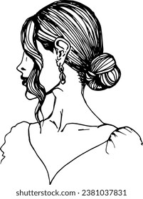 Girl's hairstyle, two pigtails gathered in a bundle. Back view.