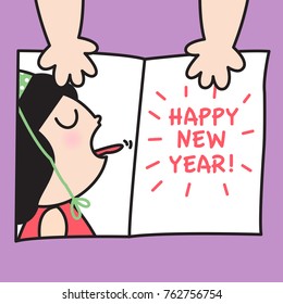 Girl's Hand Passing The Happy New Year Card To Someone Concept Card Character illustration