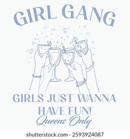 Girls hand toasting glasses illustration