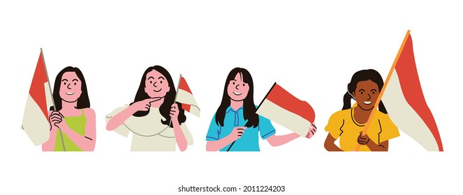 Las chicas se divierten celebrando el día de la independencia de Indonesia con sus amigos