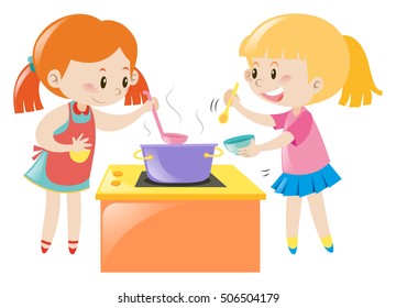 Girls having fun cooking together