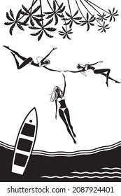 Girls having fun on the beach – vector illustration