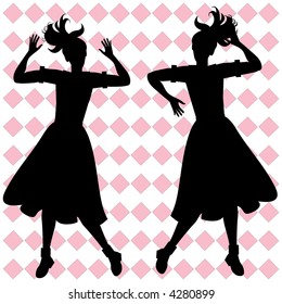 girls having fun retro silhouette vector