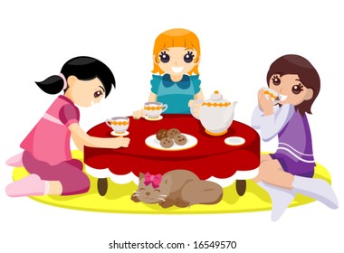 Chicas con Tea Party - Vector