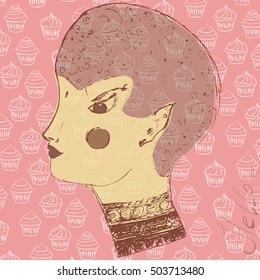 girl's head with patterns