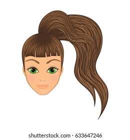 girl's head with pigtail. Lady with the green eyes. pigtails.