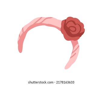 Girls headband. Kids girly hair accessory. Childs hairband with flower bud. Cute toddlers head band. Fashion girlish decor. Flat vector illustration isolated on white background