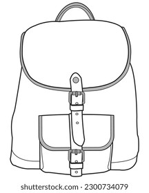 mochila de escuela secundaria niñas dibujo plano ilustración vectorial lindo bolso de hombro modelo de dibujo técnico cad